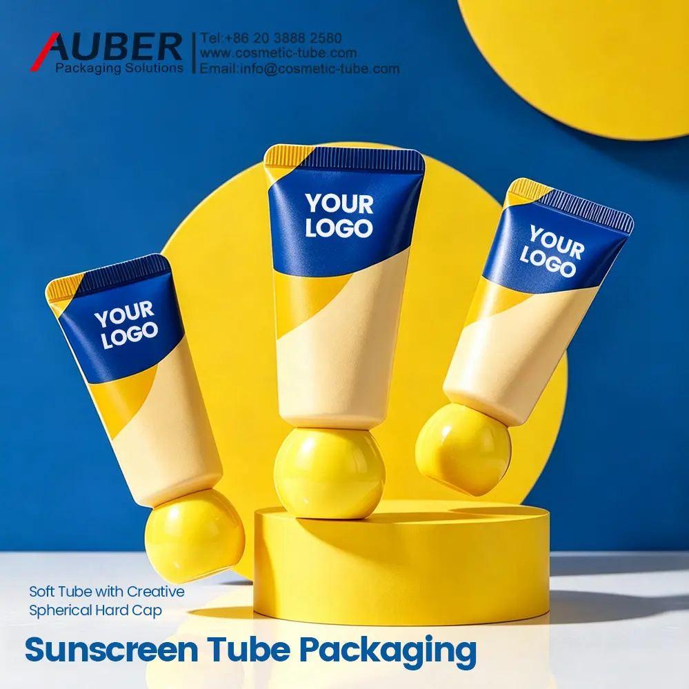 Auber sunscreen tube packaging with spherical cap